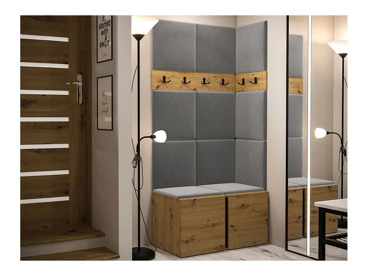 Meuble d'entrée Hartford 264, 186x84x46cm, Chêne Artisan, Stratifié|Tapisserie