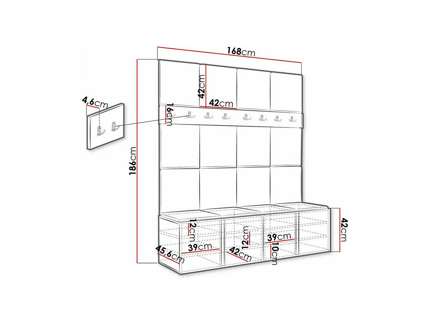 Conjunto pasillo Hartford 268, 186x168x46cm, Roble Artisan, Aglomerado laminado|Tapiz