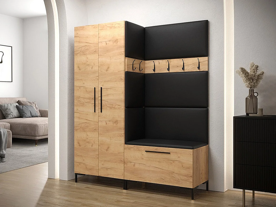 Meuble d'entrée Tivsoa 100, 196x158x44cm, Craft chêne, Faux cuir|Stratifié