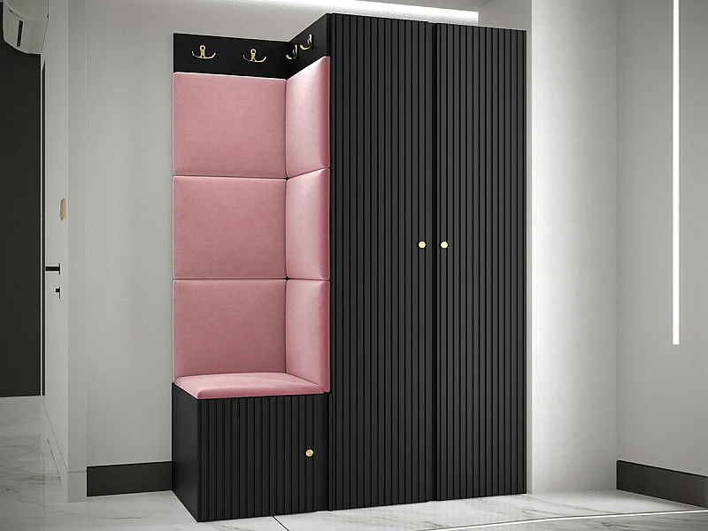 Conjunto pasillo Hartford 387, 186x116x46cm, Rosa|Negro, MDF|Aglomerado laminado|Tapiz