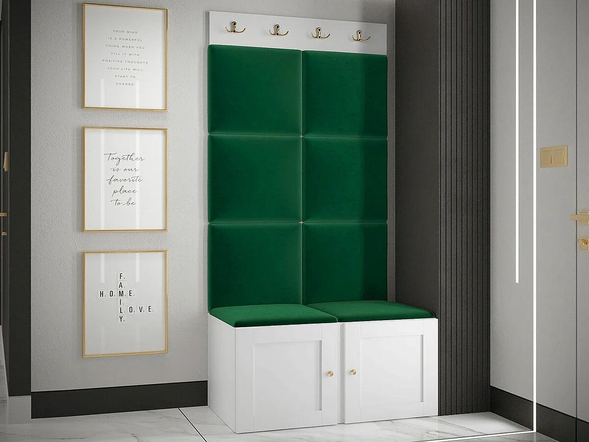 Conjunto pasillo Hartford 375, 186x84x46cm, Verde|Blanco, MDF|Aglomerado laminado|Tapiz