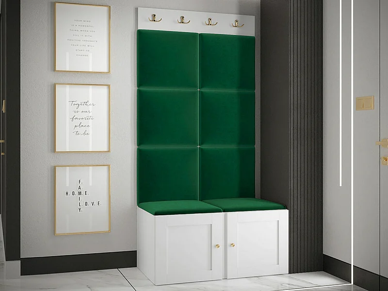 Conjunto pasillo Hartford 375, 186x84x46cm, Verde|Blanco, MDF|Aglomerado laminado|Tapiz