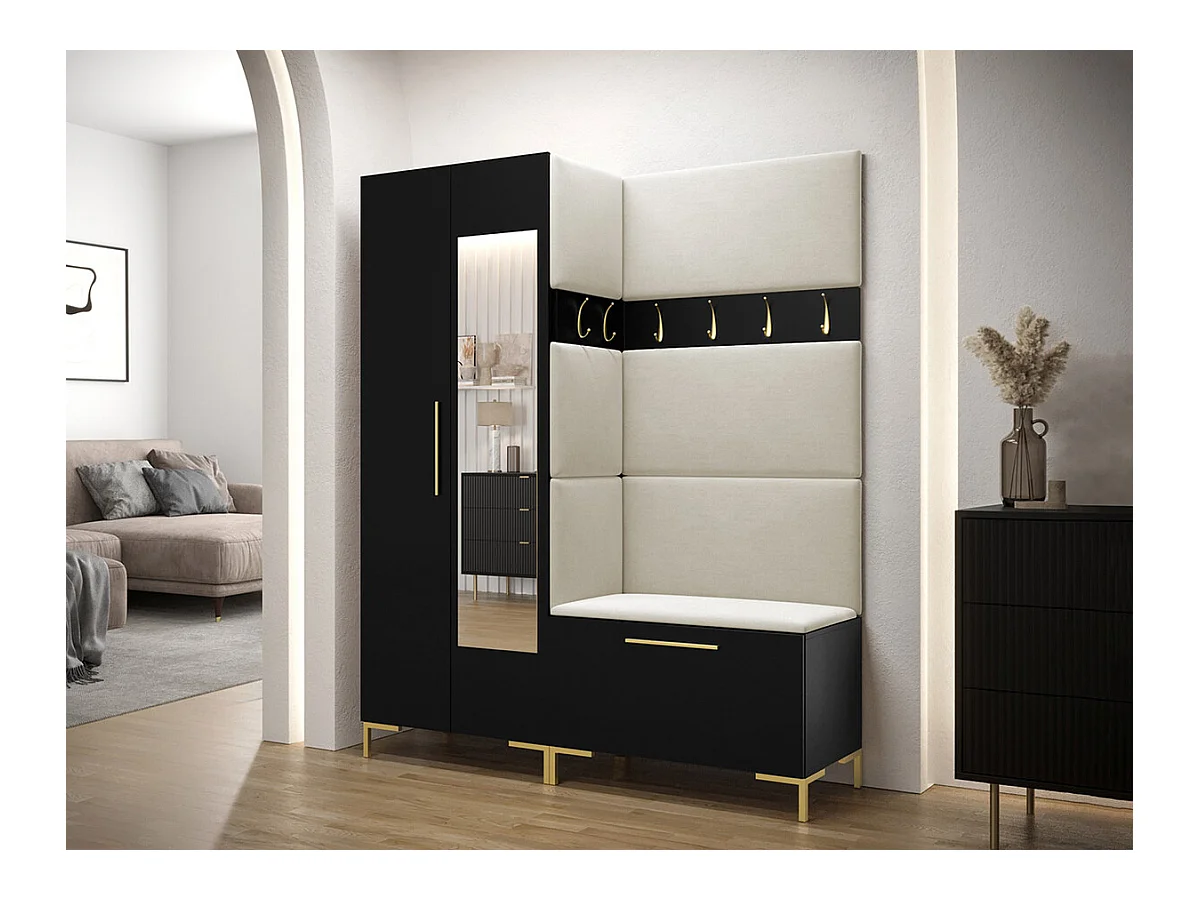 Set mobili da ingresso Hartford F107, 196x158x46cm, Specchio, Nero
