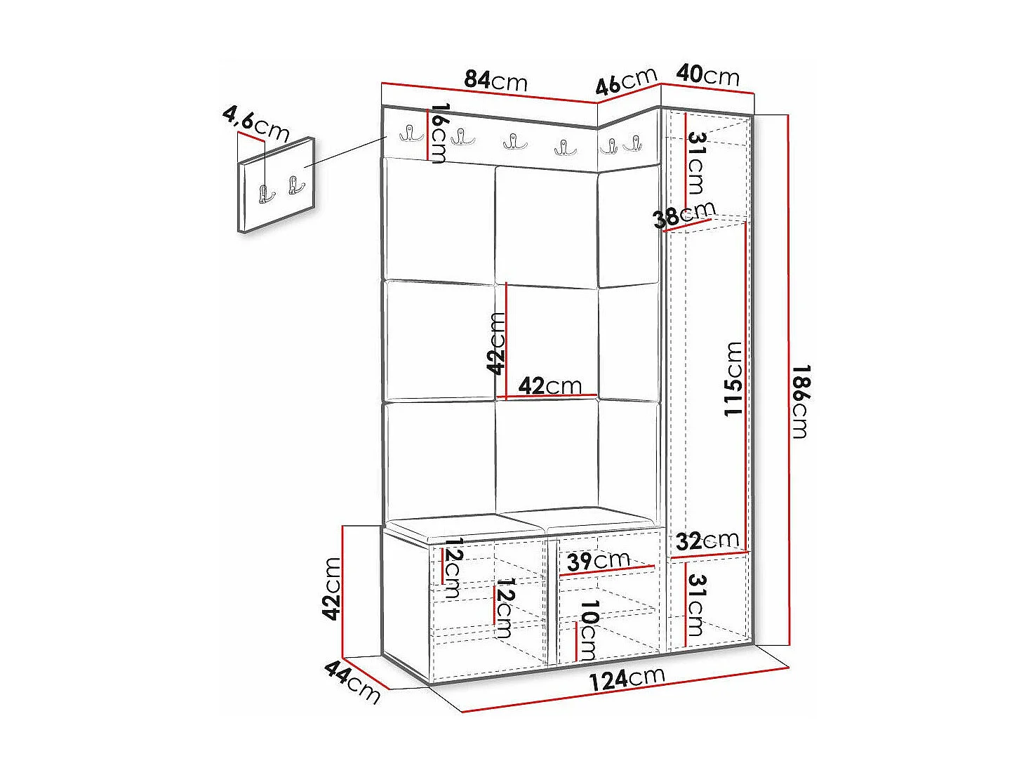Conjunto pasillo Hartford 377, 186x124x46cm, Blanco|Amarillo
