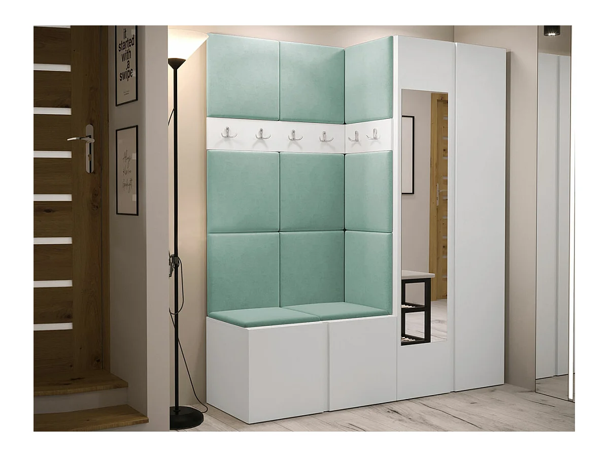 Meuble d'entrée Hartford 278, 186x158x46cm, Miroir, Blanc, Tapisserie|Stratifié