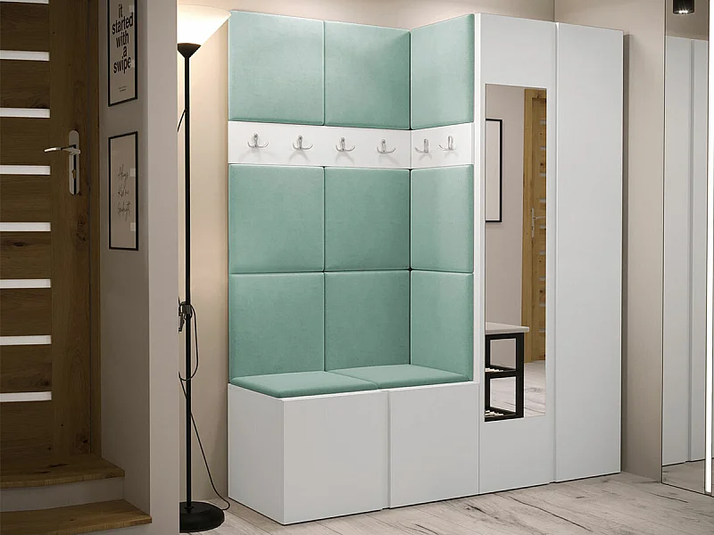 Meuble d'entrée Hartford 278, 186x158x46cm, Disponible, Blanc, Tissu|Stratifié