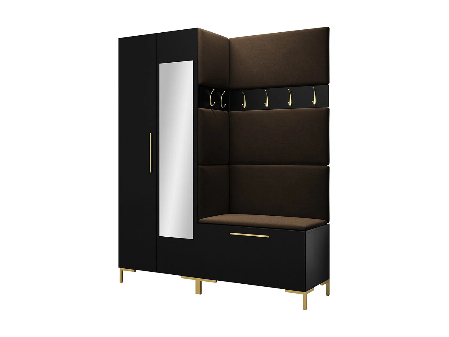 Meuble d'entrée Tivsoa 107, 196x158x46cm, Disponible, Brun foncé|Noir, Tissu|Stratifié