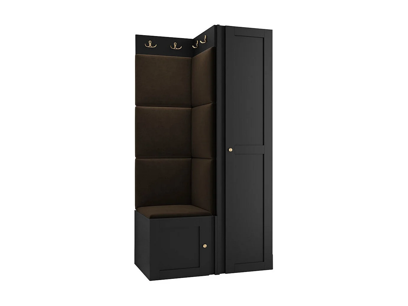 Meuble d'entrée Hartford 381, 186x82x46cm, Marron|Noir, MDF|Stratifié|Tapisserie