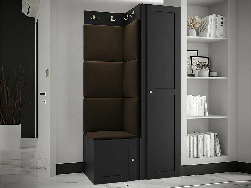 Meuble d'entrée Hartford 381, 186x82x46cm, Marron|Noir, MDF|Stratifié|Tissu