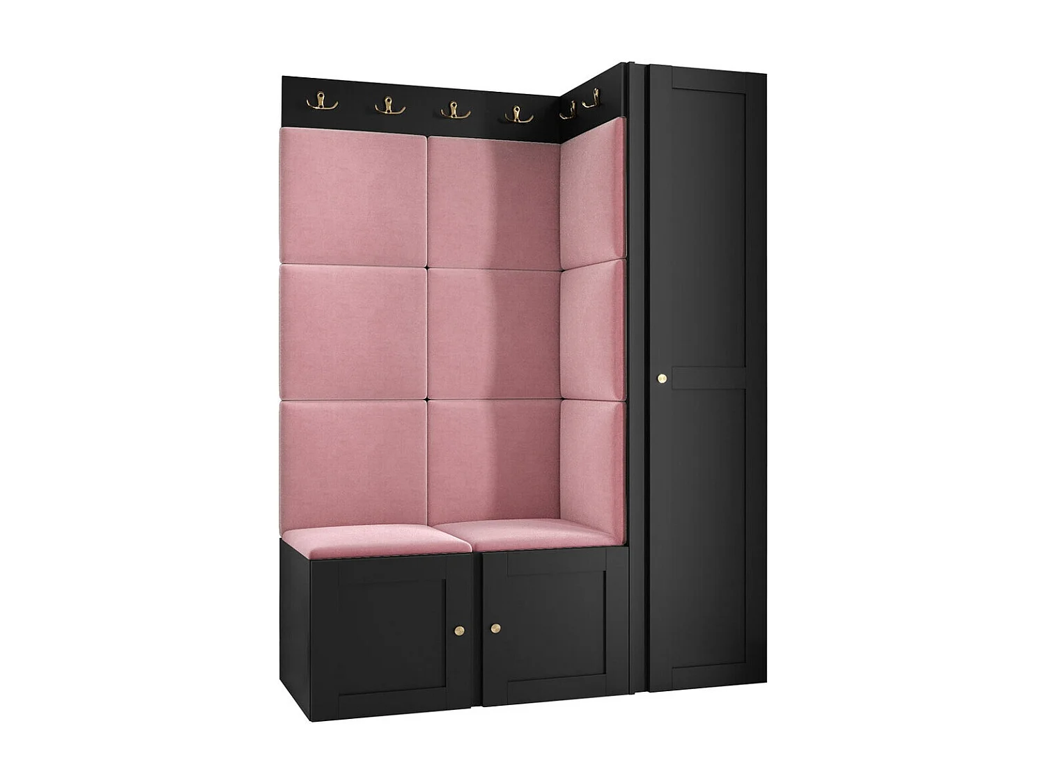 Conjunto pasillo Hartford 377, 186x124x46cm, Negro|Rosa, MDF|Aglomerado laminado|Tapiz
