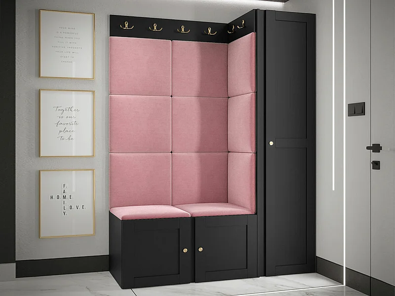 Conjunto pasillo Hartford 377, 186x124x46cm, Negro|Rosa, MDF|Aglomerado laminado|Tapiz