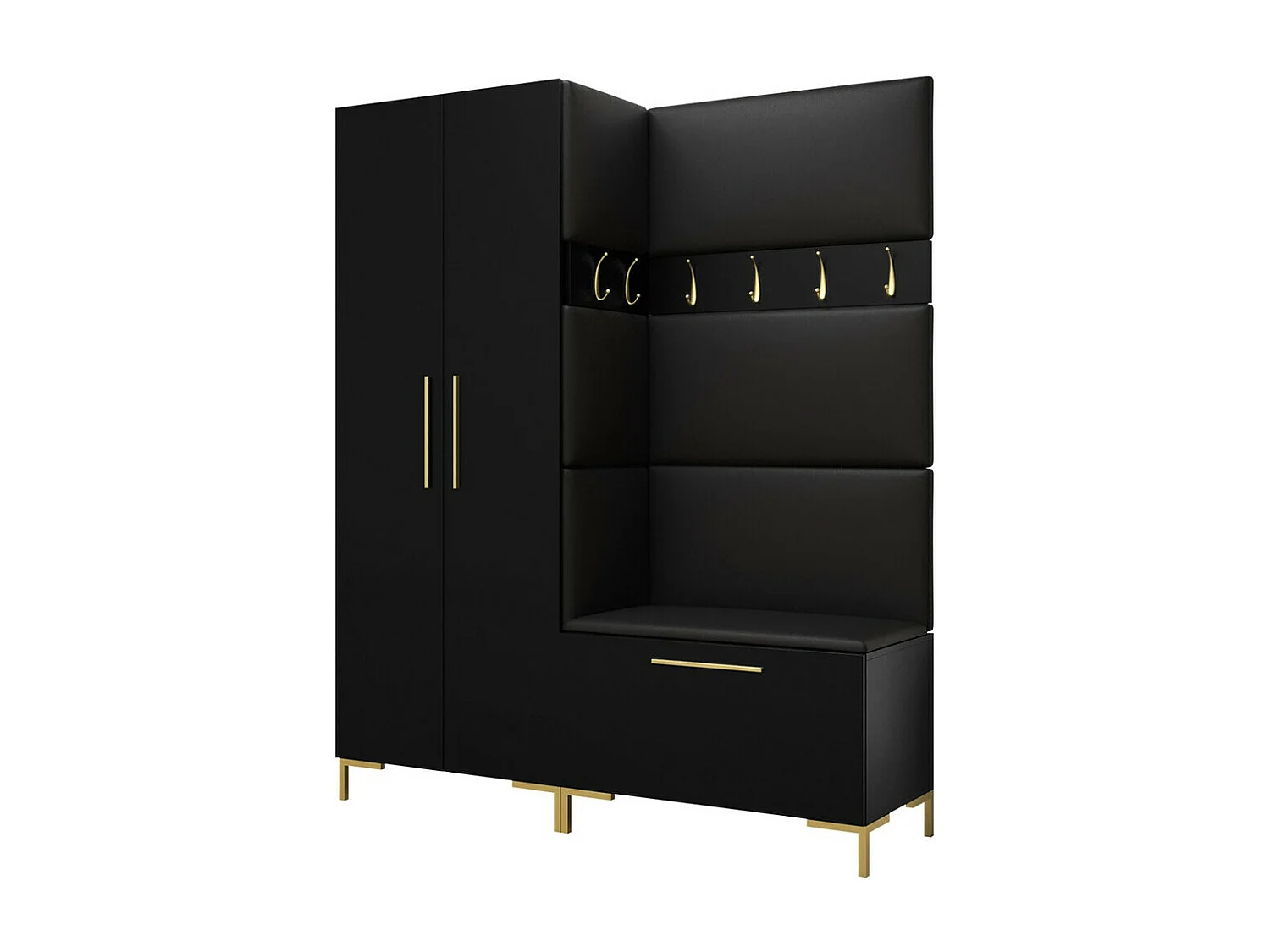 Conjunto pasillo Hartford F100, 196x158x44cm, Negro, Cuero ecológico|Aglomerado laminado