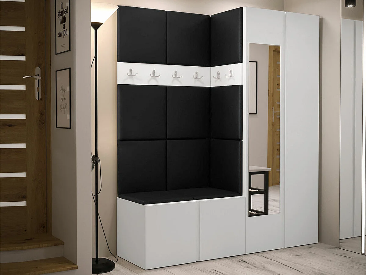 Conjunto pasillo Hartford 278, 186x158x46cm, Espejo, Blanco, Colocada|Montada en la pared