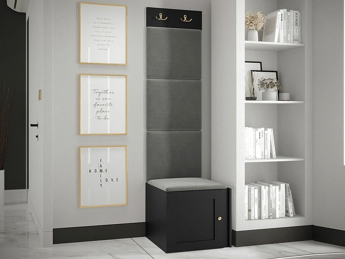 Meuble d'entrée Hartford 378, 186x42x46cm, Gris|Noir, MDF|Stratifié|Tapisserie