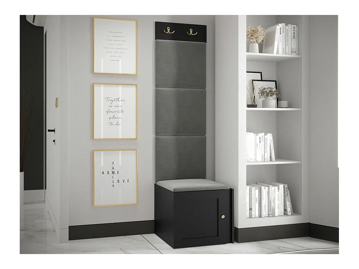 Conjunto pasillo Hartford 378, 186x42x46cm, Negro|Gris, MDF|Aglomerado laminado|Tapiz