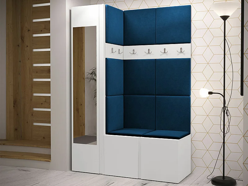 Meuble d'entrée Hartford 277, 186x124x46cm, Miroir, Blanc, Tapisserie|Stratifié