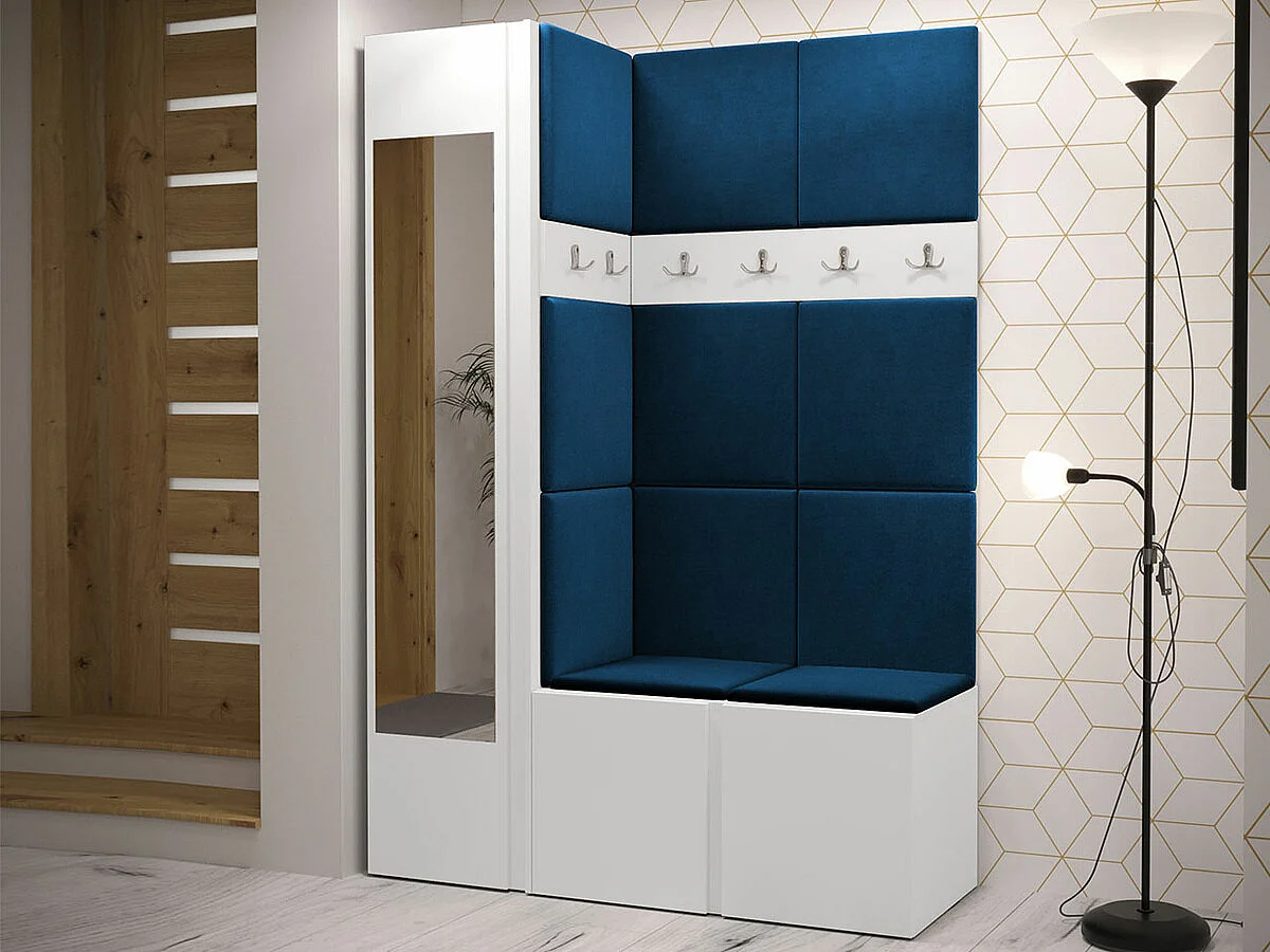 Meuble d'entrée Hartford 277, 186x124x46cm, Miroir, Blanc, Tapisserie|Stratifié