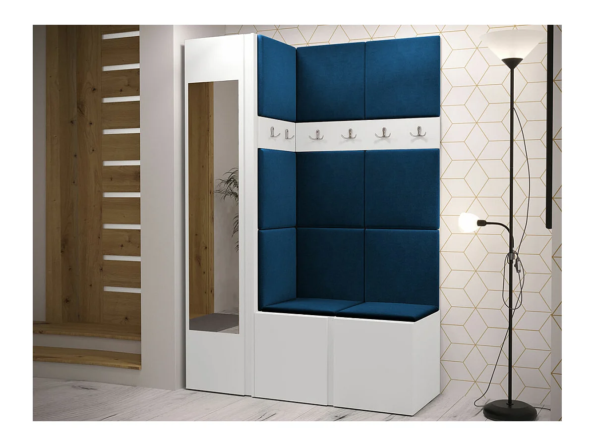 Meuble d'entrée Hartford 277, 186x124x46cm, Miroir, Blanc, Stratifié|Tapisserie