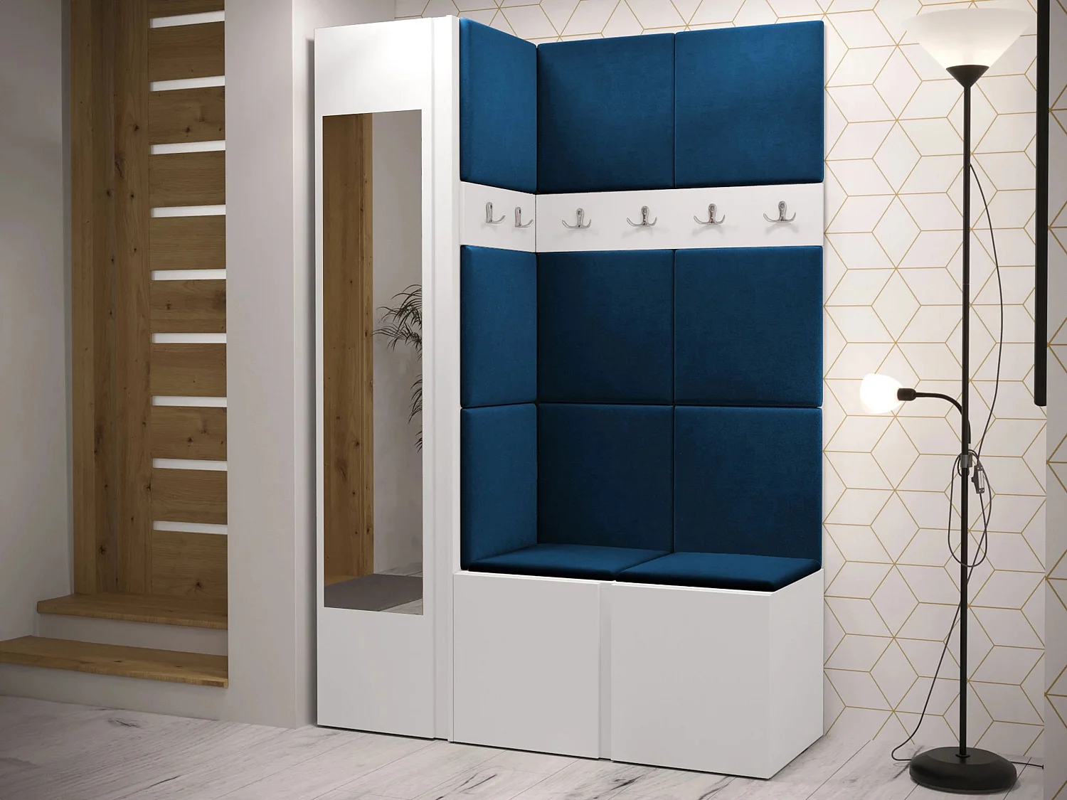 Conjunto pasillo Hartford 277, 186x124x46cm, Espejo, Blanco, Aglomerado laminado|Tapiz