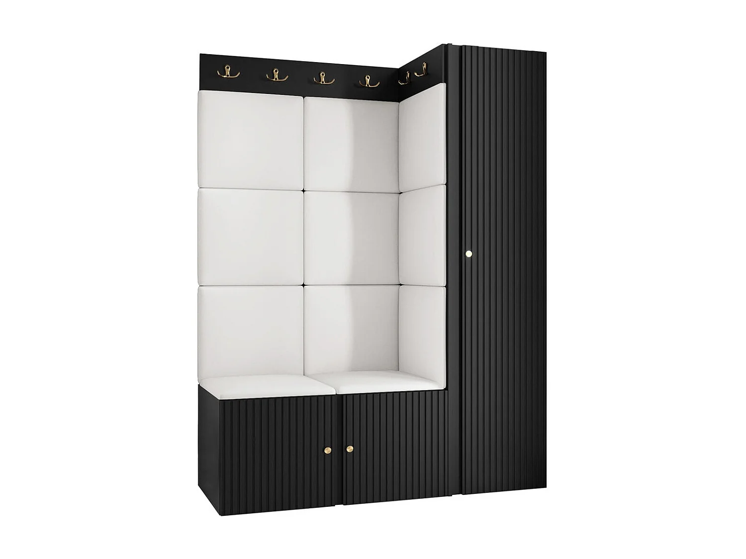 Meuble d'entrée Hartford 385, 186x124x46cm, Noir|Blanc, MDF|Stratifié|Faux cuir