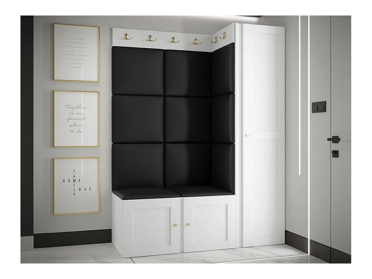Meuble d'entrée Hartford 377, 186x124x46cm, Noir|Blanc, MDF|Stratifié|Faux cuir