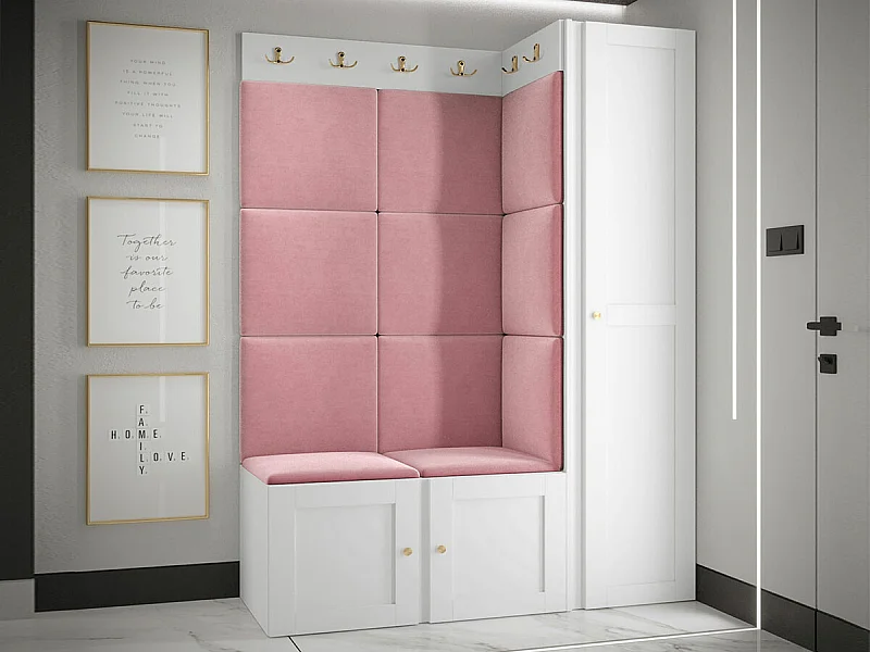Conjunto pasillo Hartford 377, 186x124x46cm, Blanco|Rosa, MDF|Aglomerado laminado|Tapiz