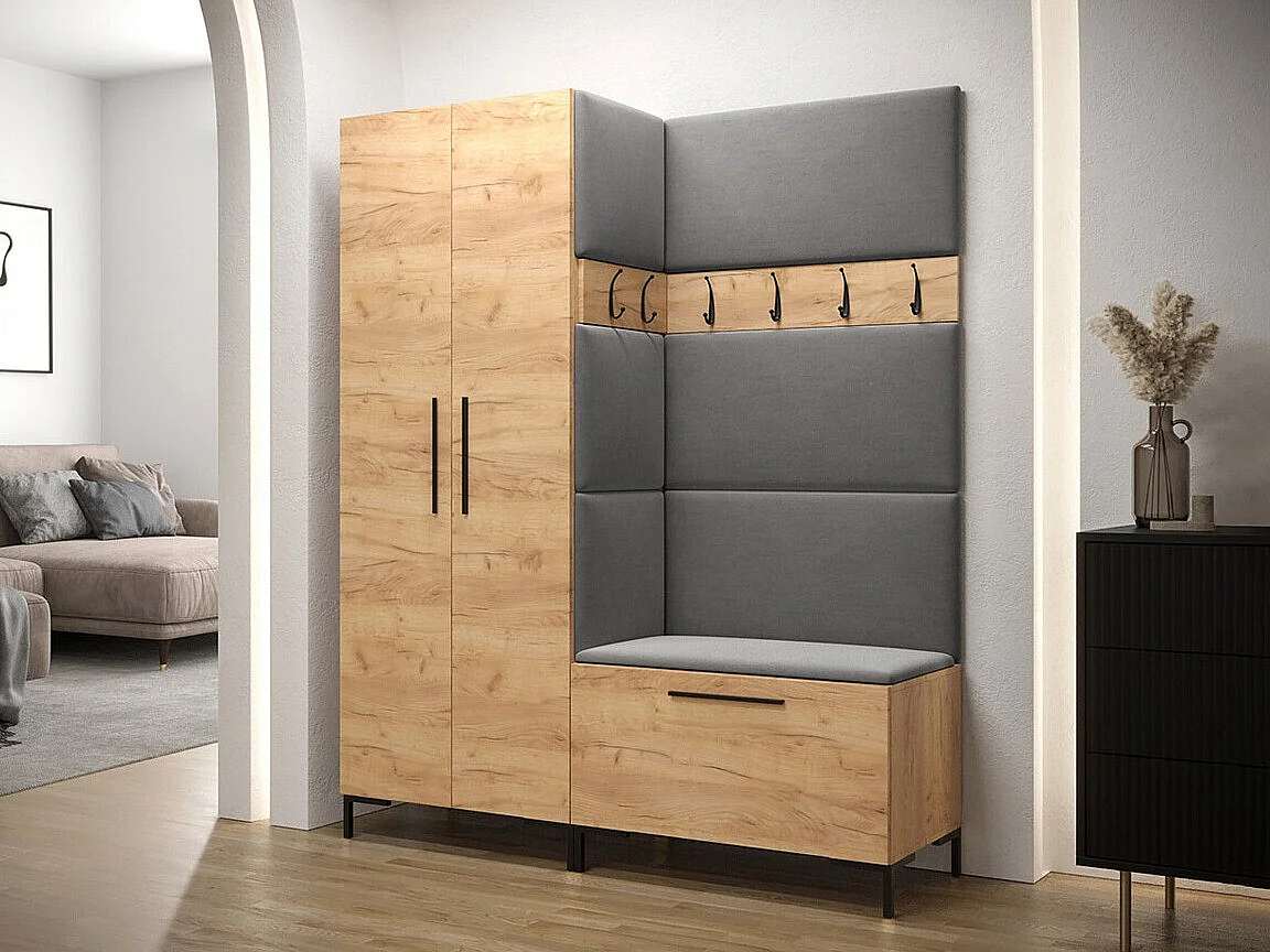 Meuble d'entrée Tivsoa 100, 196x158x44cm, Craft chêne, Tissu|Stratifié, Murale|À poser