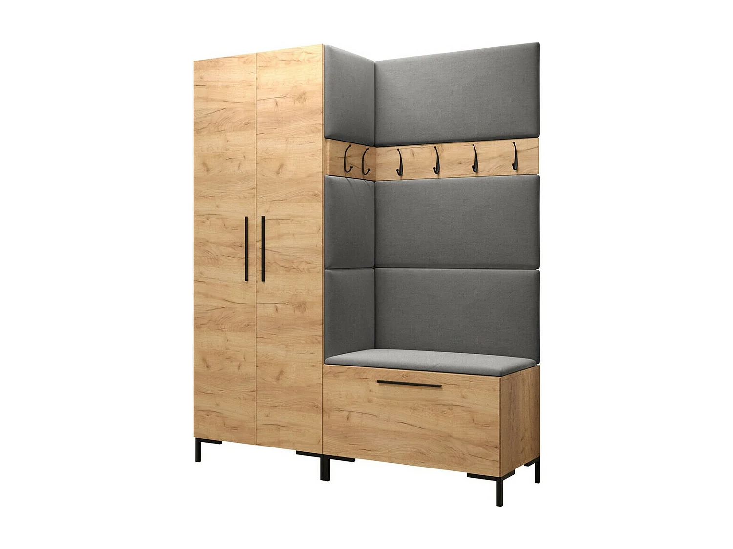 Meuble d'entrée Tivsoa 100, 196x158x44cm, Craft chêne, Tissu|Stratifié, Murale|À poser