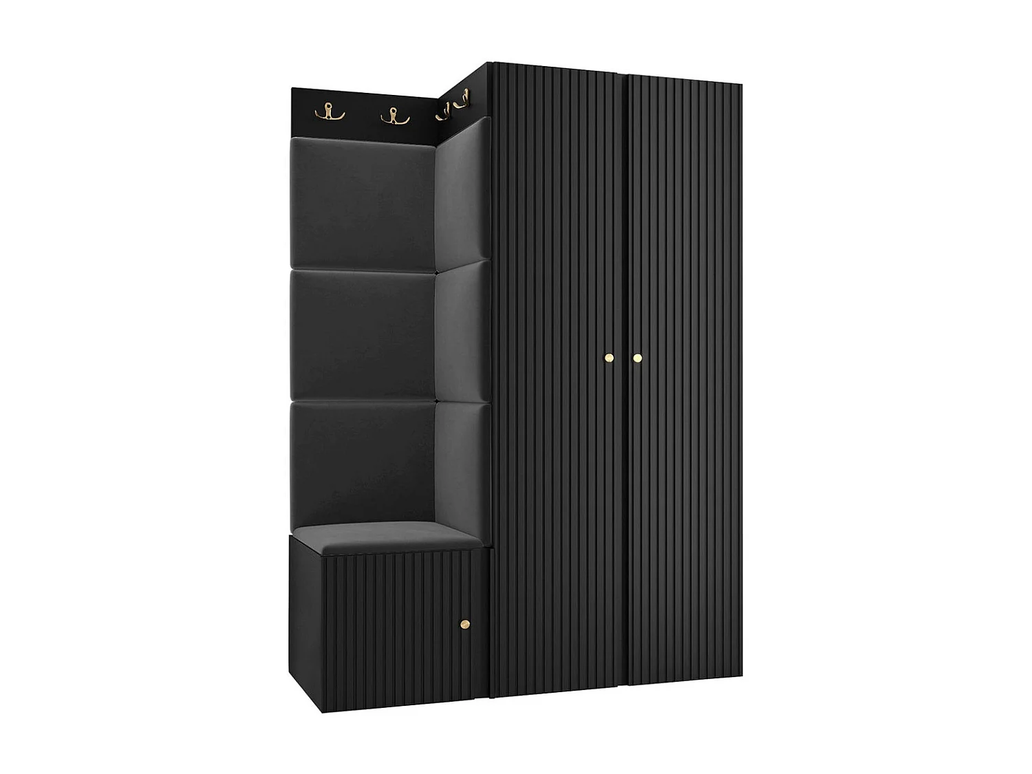 Meuble d'entrée Hartford 387, 186x116x46cm, Noir, MDF|Stratifié|Tissu, À poser|Murale