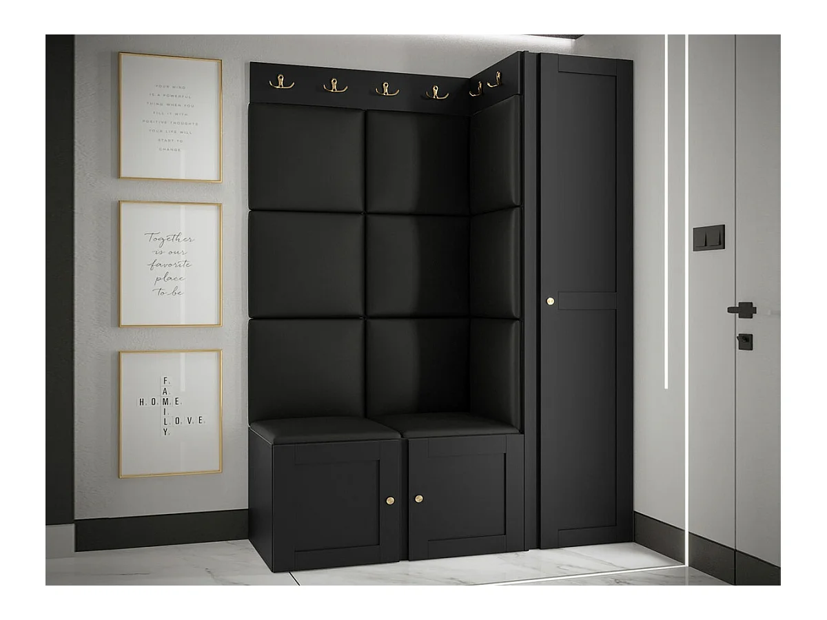 Meuble d'entrée Hartford 377, 186x124x46cm, Noir, MDF|Stratifié|Faux cuir