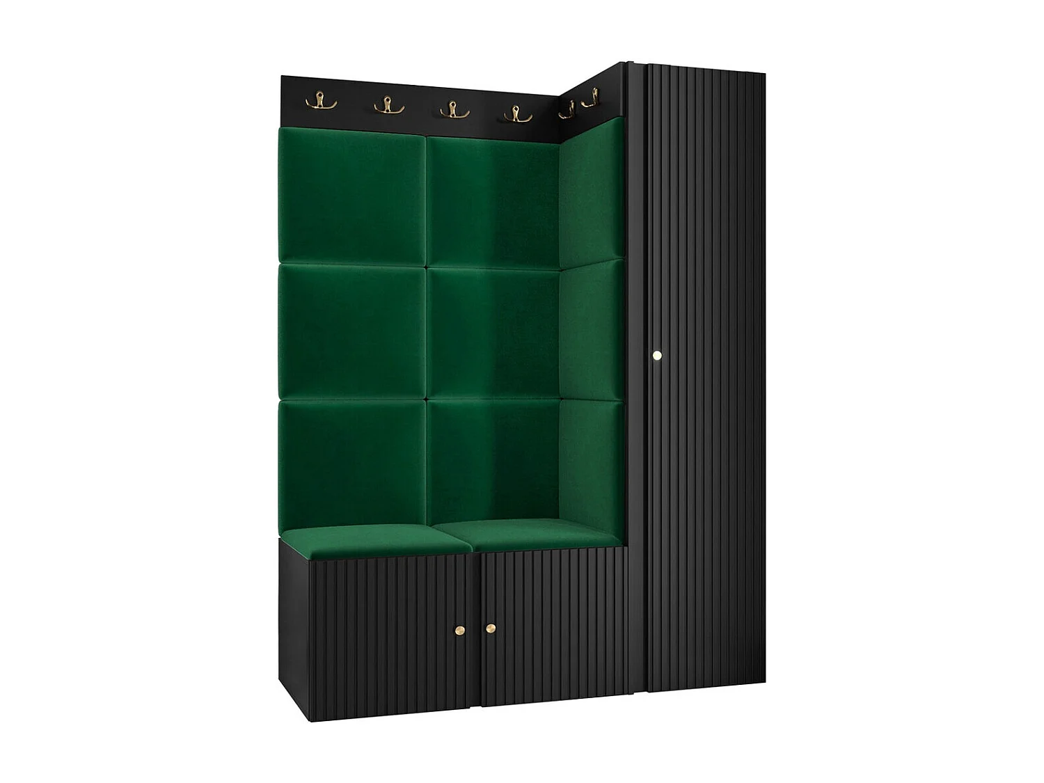 Conjunto pasillo Hartford 385, 186x124x46cm, Verde|Negro, MDF|Aglomerado laminado|Tapiz