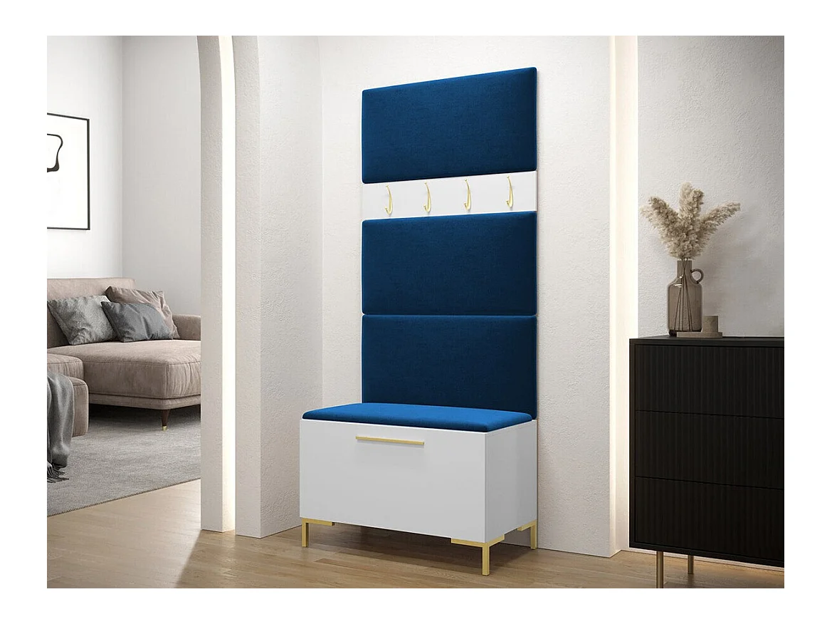 Meuble d'entrée Tivsoa 102, 196x84x46cm, Blanc, Tapisserie|Stratifié, À suspendre|À poser