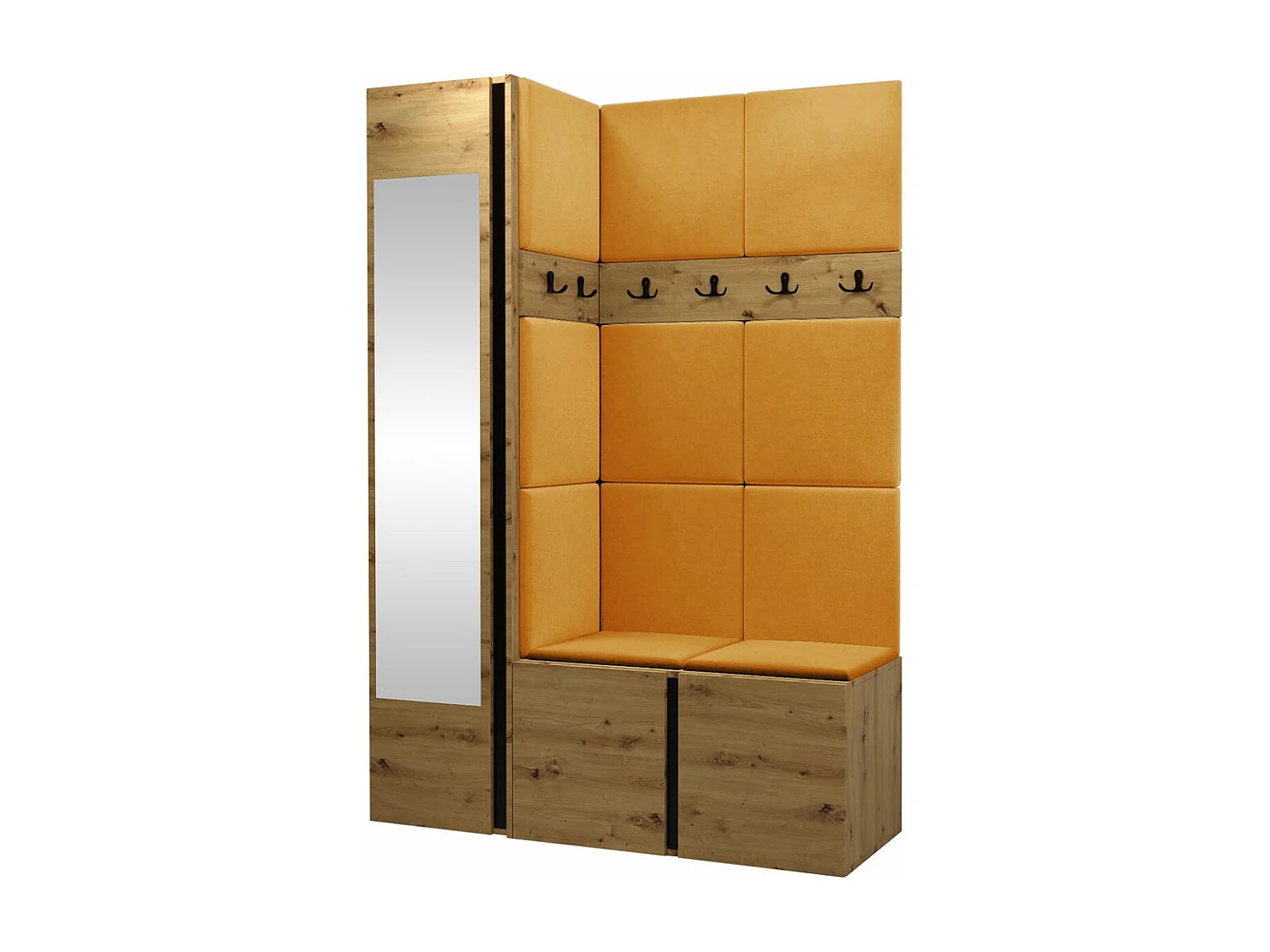 Conjunto pasillo Hartford 277, 186x124x46cm, Espejo, Roble Artisan