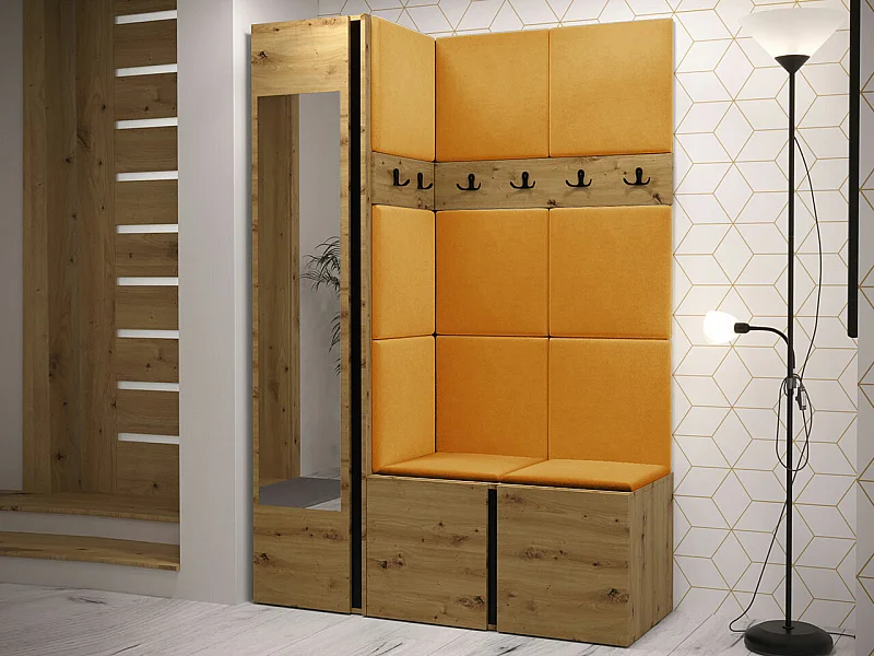 Conjunto pasillo Hartford 277, 186x124x46cm, Espejo, Roble Artisan