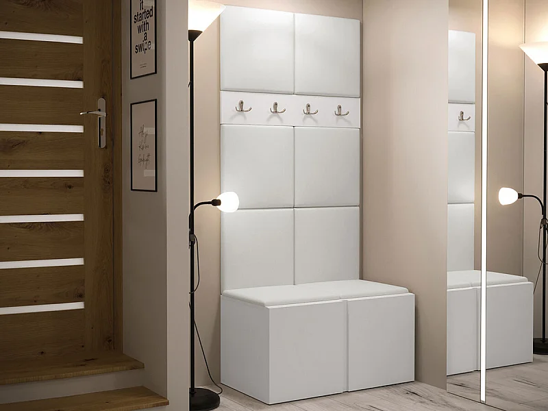 Set mobili da ingresso Hartford 267, 186x84x46cm, Bianco, Truciolare laminato|Eco pelle