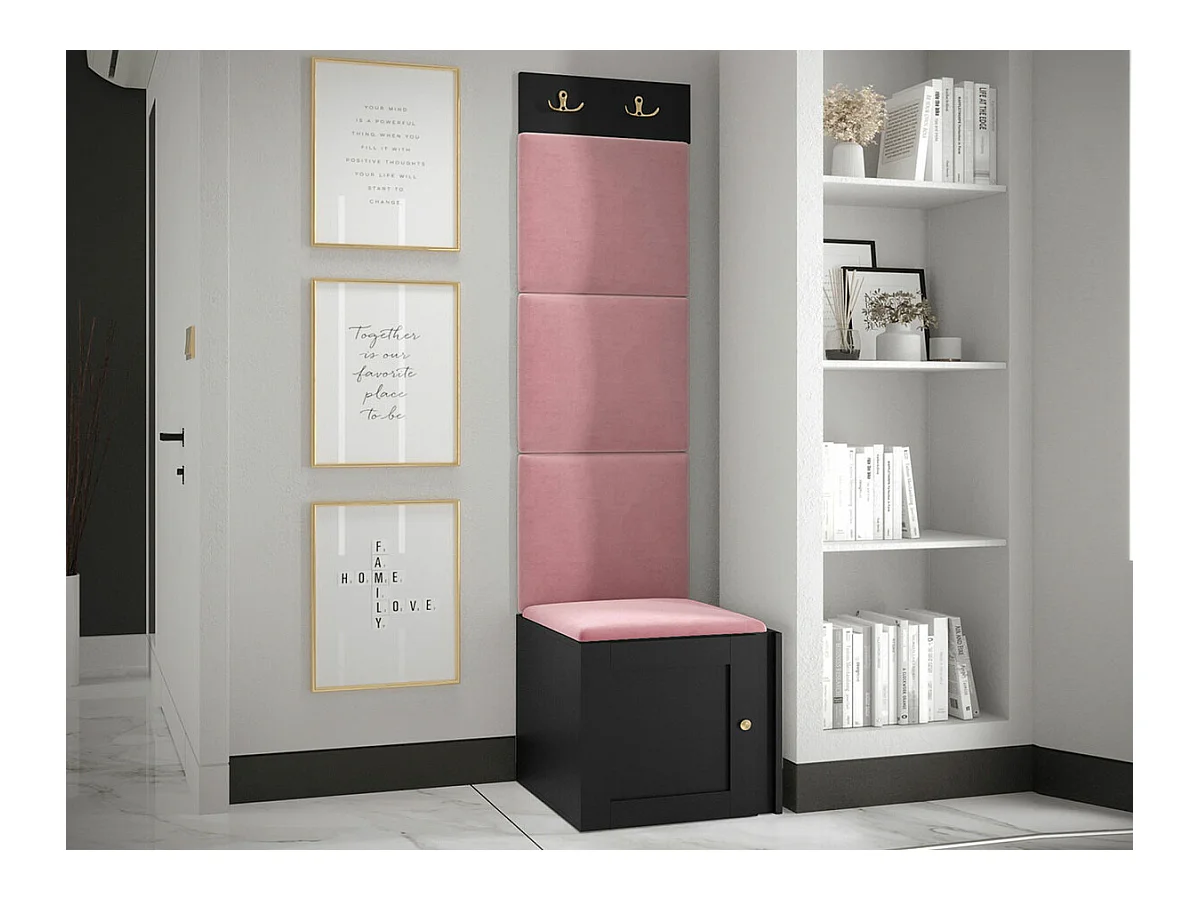 Conjunto pasillo Hartford 378, 186x42x46cm, Negro|Rosa, MDF|Aglomerado laminado|Tapiz