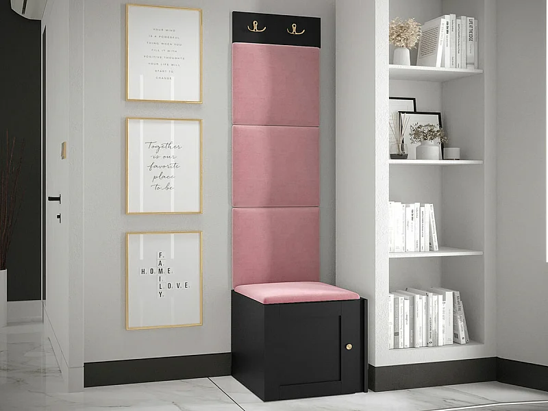 Meuble d'entrée Hartford 378, 186x42x46cm, Rose|Noir, Tissu|MDF|Stratifié, À poser|Murale