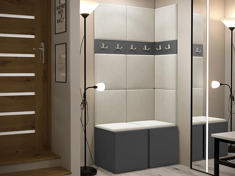 Meuble d'entrée Hartford 264, 186x84x46cm, Graphite, Tissu|Stratifié, À poser|Murale