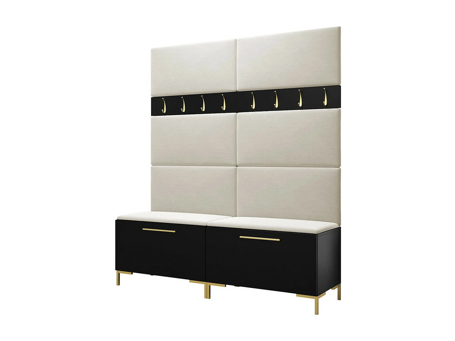 Meuble d'entrée Tivsoa 101, 196x168x46cm, Noir, Stratifié|Tissu, À poser|Murale