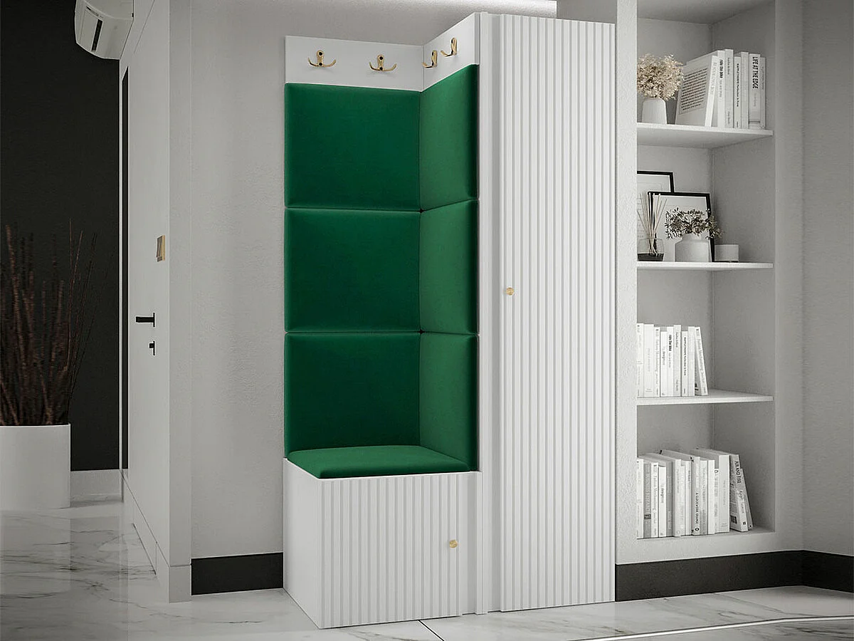 Conjunto pasillo Hartford 390, 186x82x46cm, Verde|Blanco, MDF|Aglomerado laminado|Tapiz