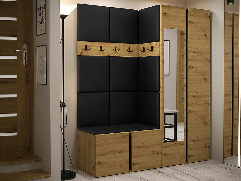 Conjunto pasillo Hartford 278, 186x158x46cm, Espejo, Roble Artisan