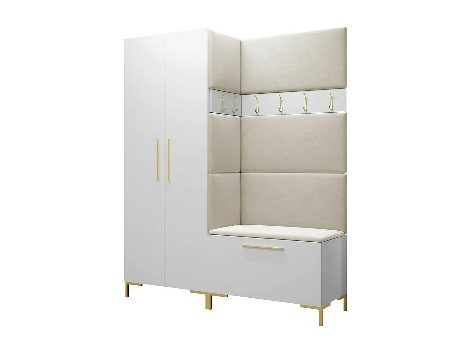 Meuble d'entrée Tivsoa 100, 196x158x44cm, Blanc, Tissu|Stratifié, Murale|À poser