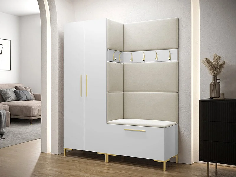 Meuble d'entrée Tivsoa 100, 196x158x44cm, Blanc, Stratifié|Tissu, Murale|À poser