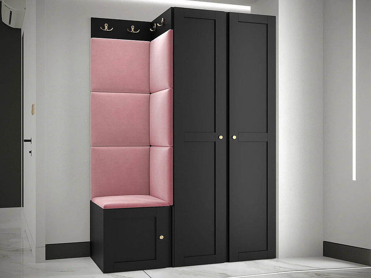 Conjunto pasillo Hartford 379, 186x116x46cm, Rosa|Negro, MDF|Aglomerado laminado|Tapiz