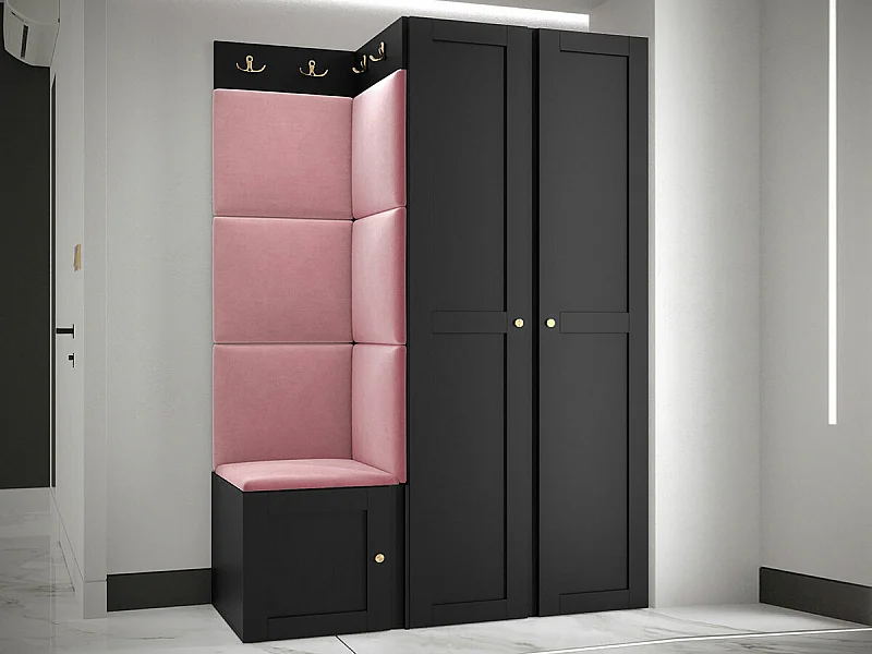 Conjunto pasillo Hartford 379, 186x116x46cm, Rosa|Negro, MDF|Aglomerado laminado|Tapiz