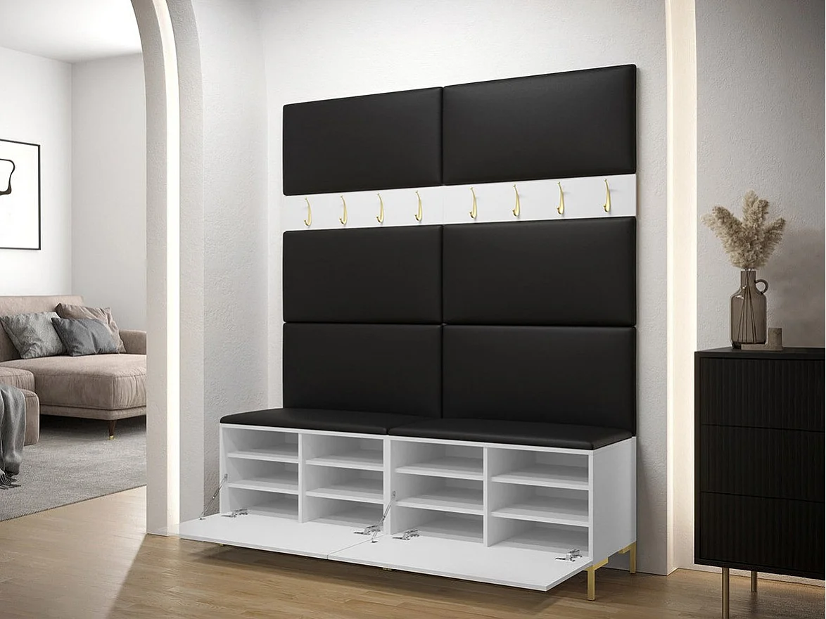 Meuble d'entrée Tivsoa 101, 196x168x46cm, Blanc, Stratifié|Tissu, À poser|Murale