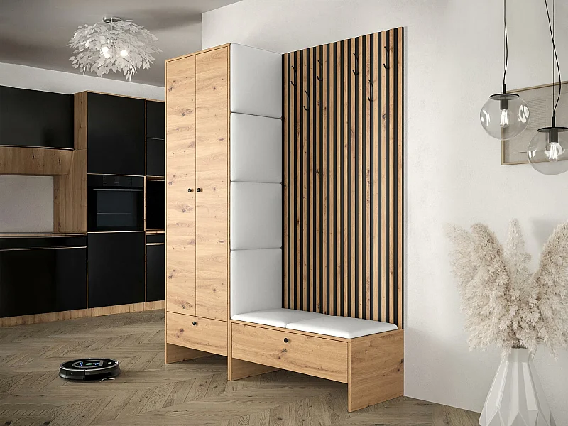 Set mobili da ingresso Hartford 320, 206x145x44cm, Rovere Artisan|Bianco, Da terra