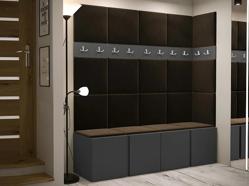 Conjunto pasillo Hartford 265, 186x168x46cm, Marrón|Grafito, Aglomerado laminado|Tapiz