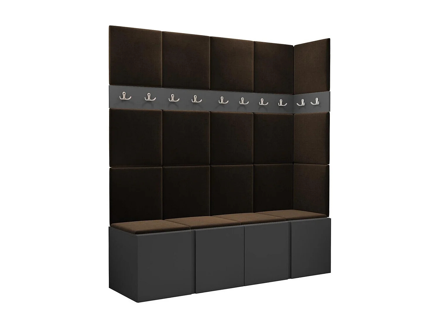 Meuble d'entrée Hartford 265, 186x168x46cm, Graphite|Marron, Tissu|Stratifié