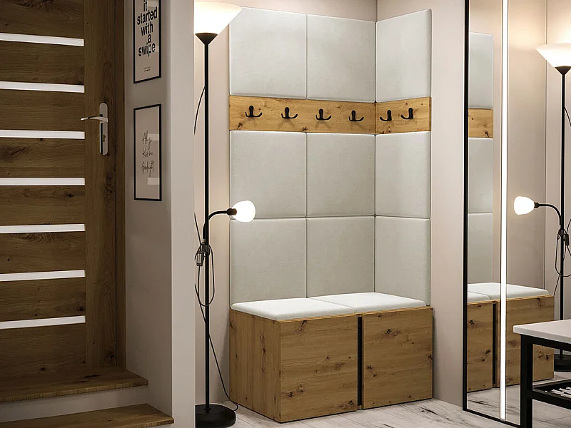 Meuble d'entrée Hartford 264, 186x84x46cm, Chêne Artisan, Tissu|Stratifié, Murale|À poser